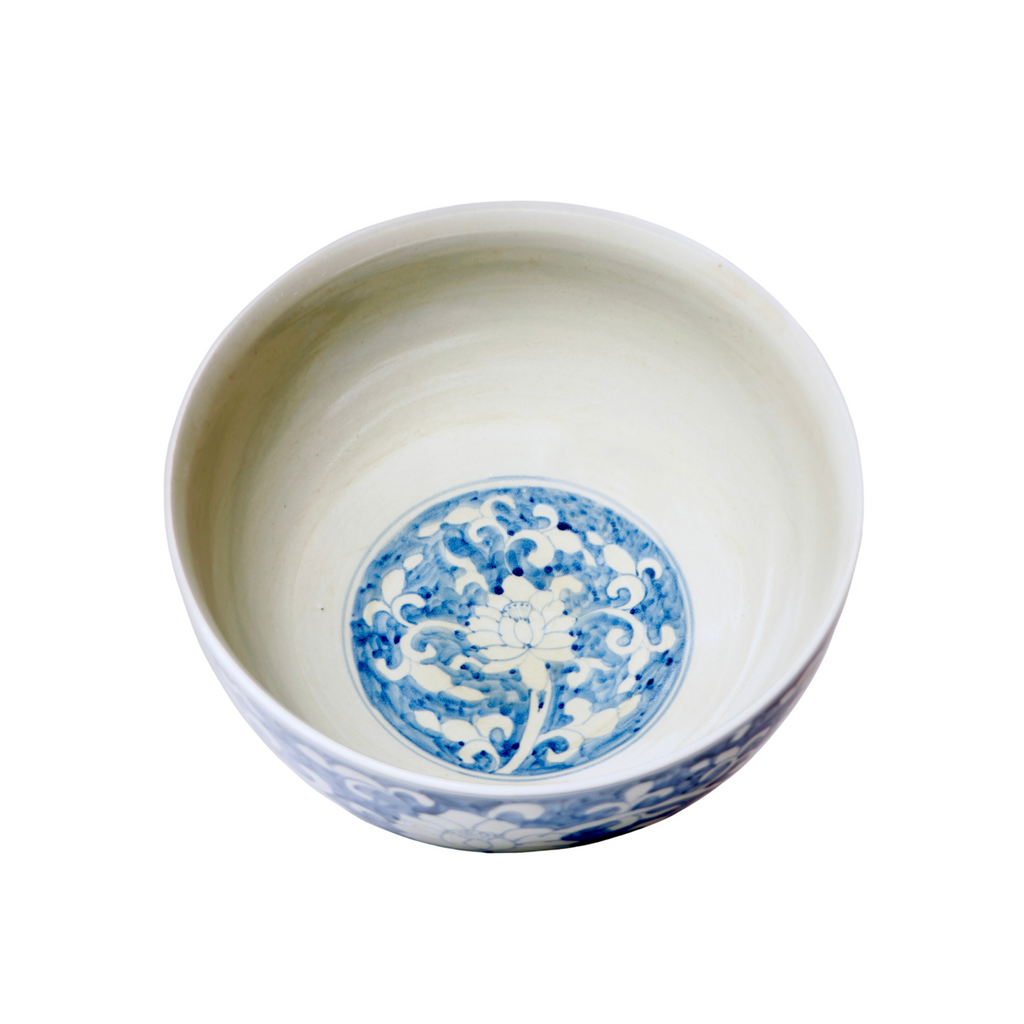 Blue and White Porcelain Peony Large Bowl - The Well Appointed House