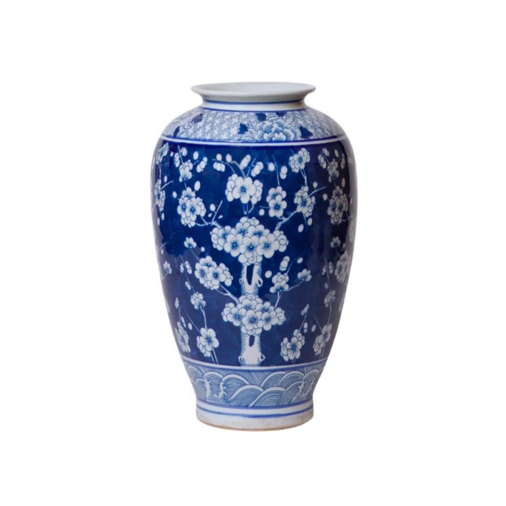 Blue and White Porcelain Plum Blossom Vase - The Well Appointed House