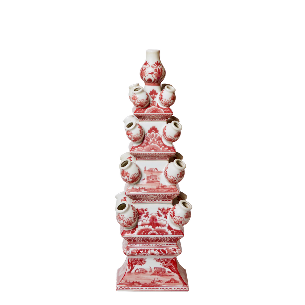 Red and White Short Porcelain Tulipiere - The Well Appointed House