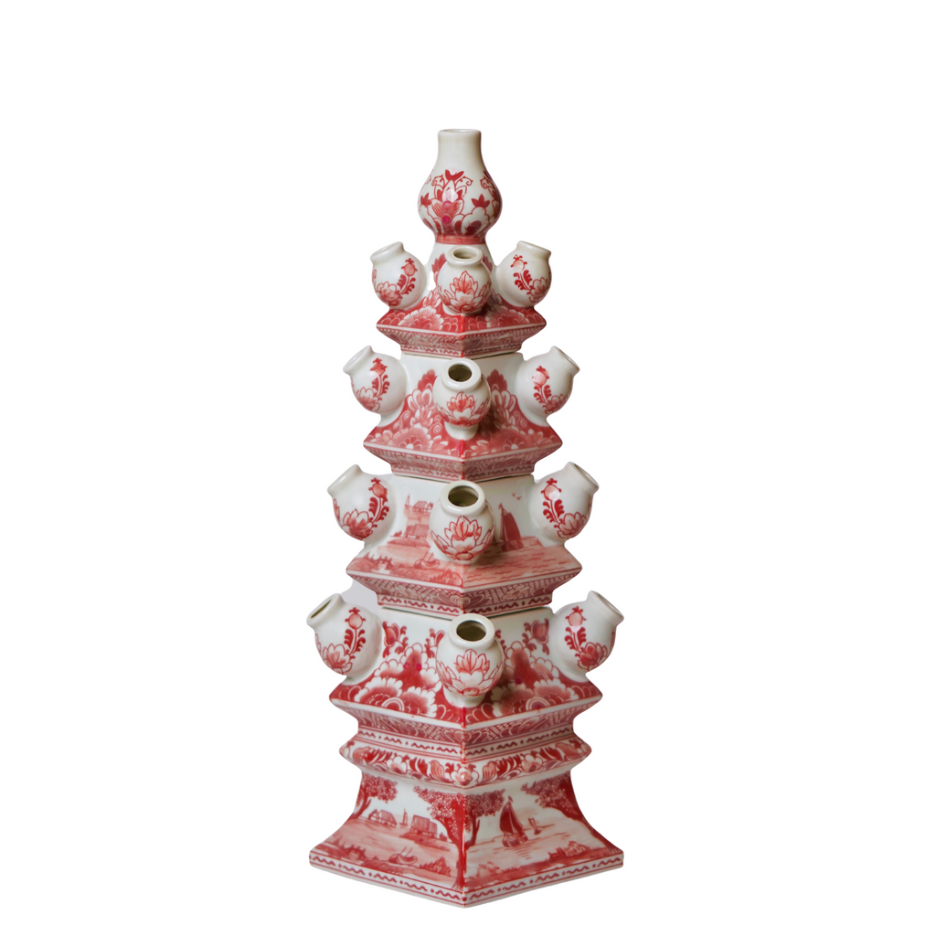 Red and White Short Porcelain Tulipiere - The Well Appointed House