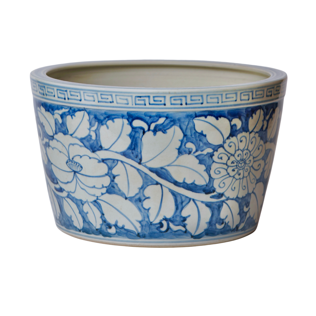 Blue and White Porcelain Peony Floral Planter - The Well Appointed House