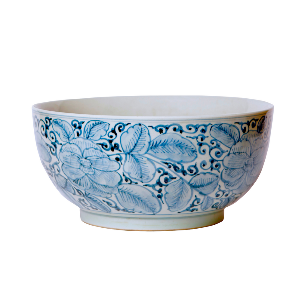 Blue and White Porcelain Rose Large Bowl - The Well Appointed House