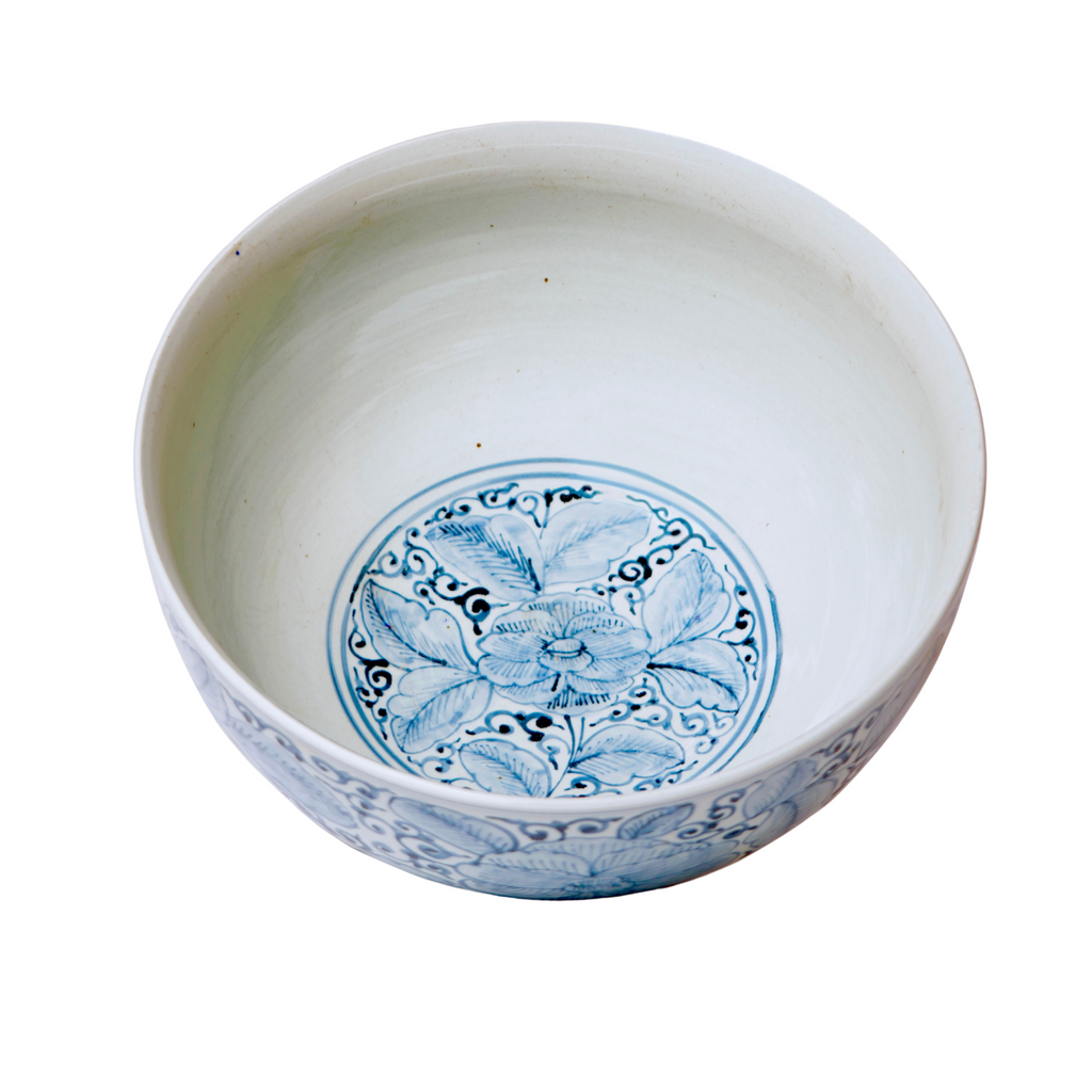 Blue and White Porcelain Rose Large Bowl - The Well Appointed House