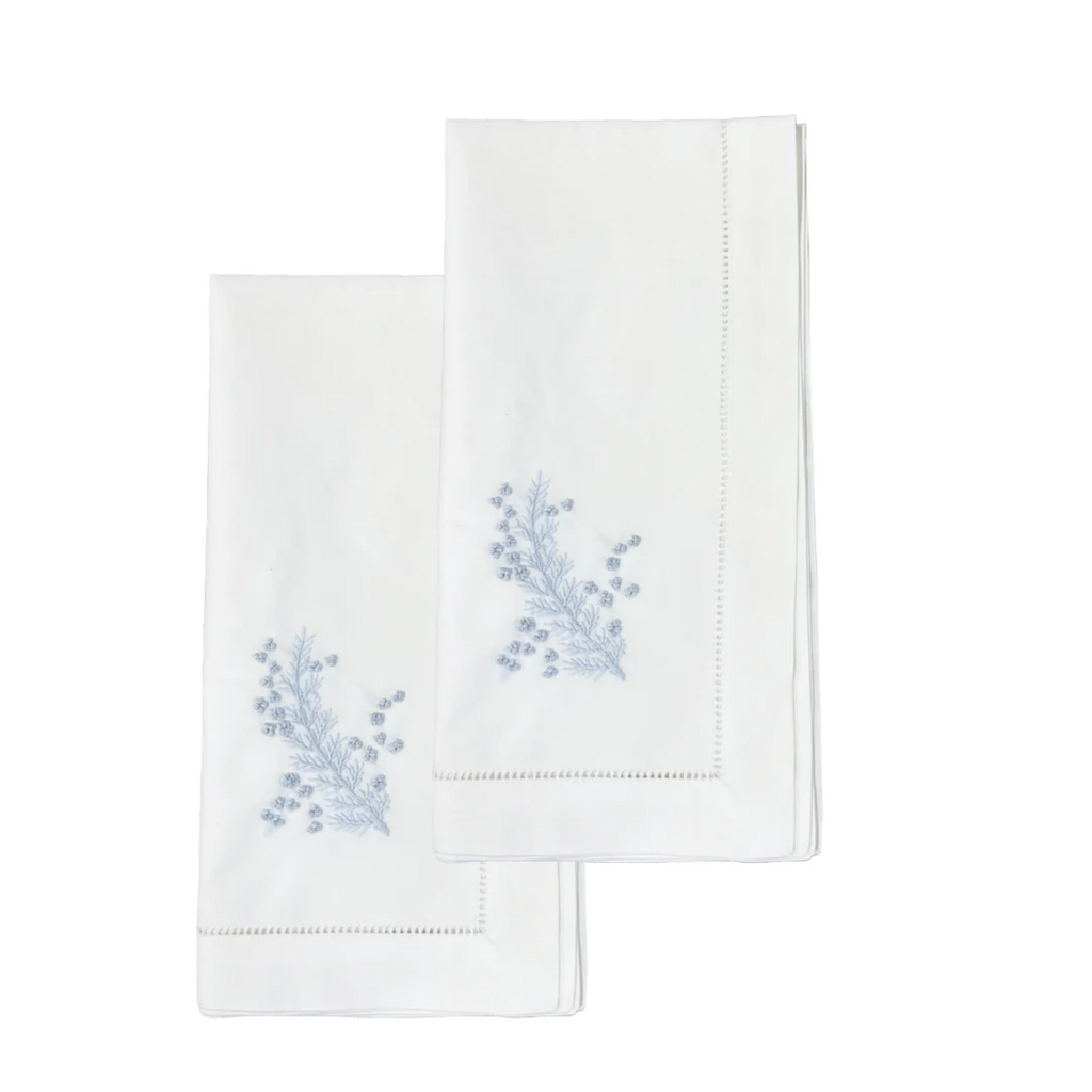 Set of Two Embroidred Misty Fern White Dinner Napkins - The Well Appointed House