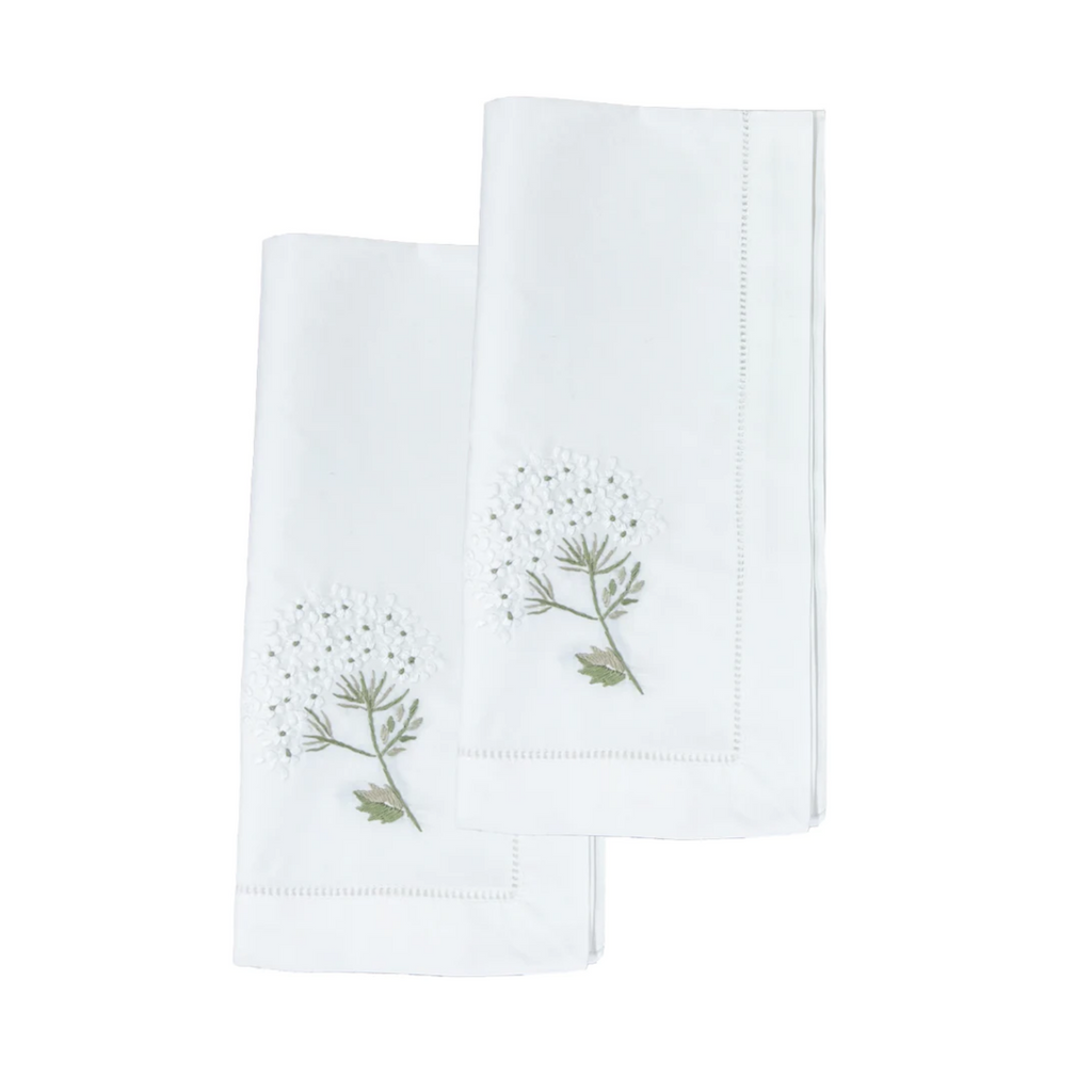 Set of Two Hydrangea White Dinner Napkins - The Well Appointed House