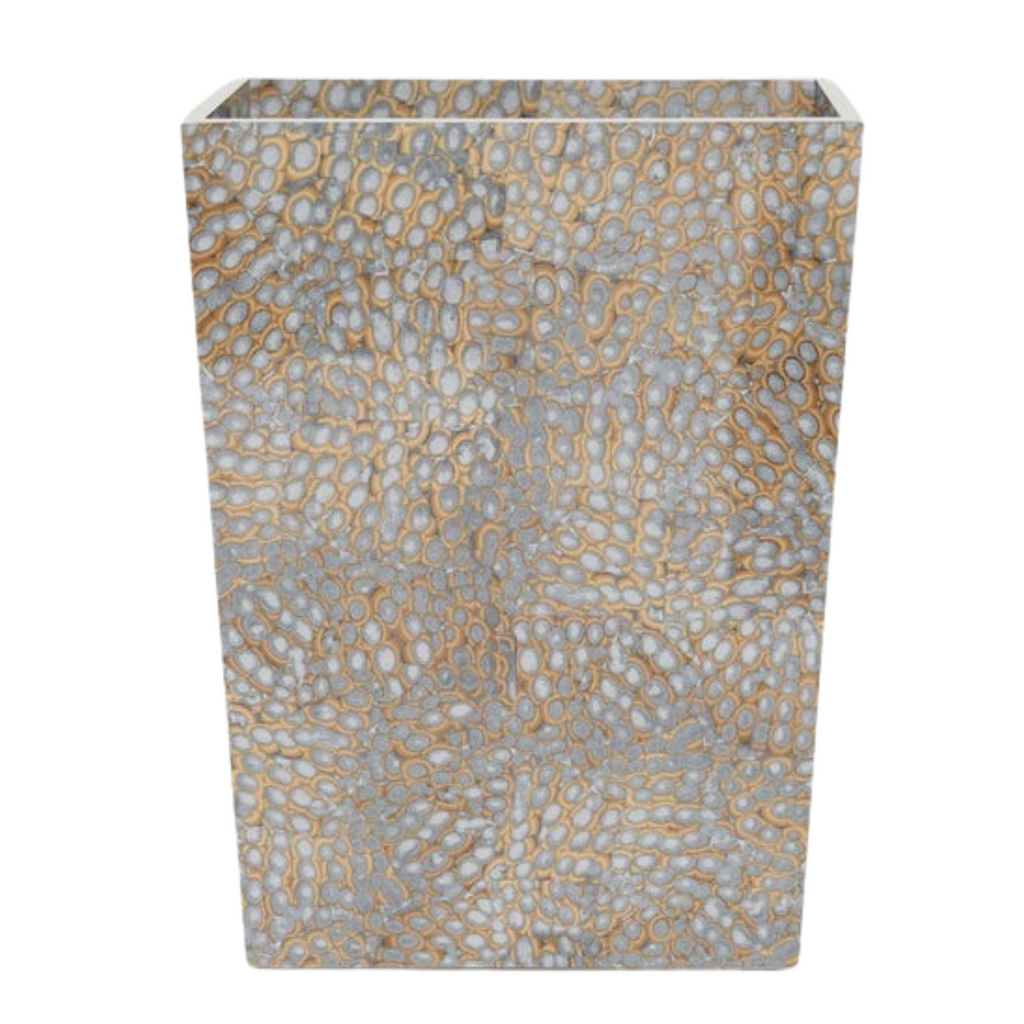 Callas Square Wastebasket in Silver Lacquered Cracked Eggshell - The Well Appointed House