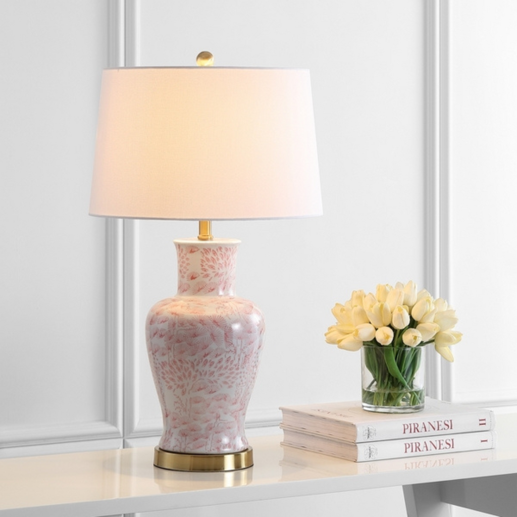 Set of Two Pink Floral Ceramic Table Lamps