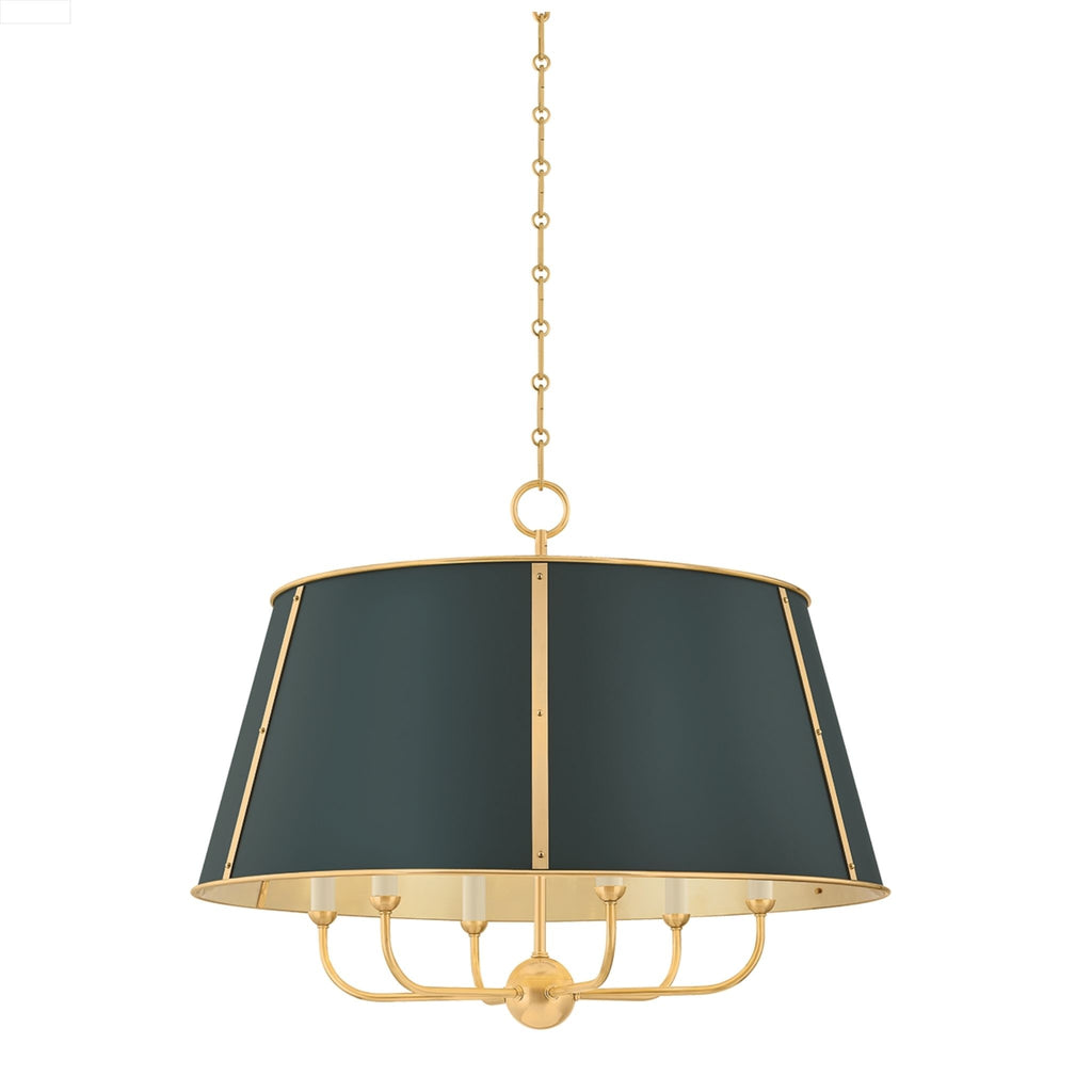 Cambridge 6-Light Chandelier Aged Brass and Soft Studio Green - The Well Appointed House