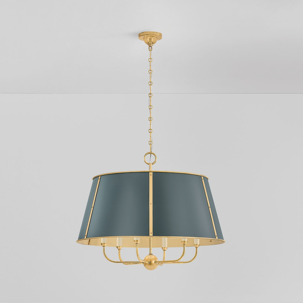Cambridge 6-Light Chandelier Aged Brass and Soft Studio Green - The Well Appointed House