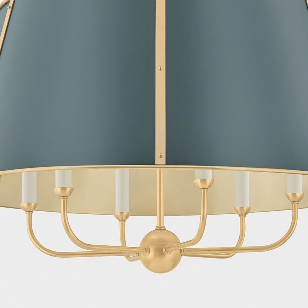 Cambridge 6-Light Chandelier Aged Brass and Soft Studio Green - The Well Appointed House