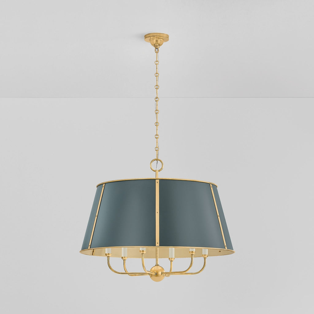 Cambridge 6-Light Chandelier Aged Brass and Soft Studio Green - The Well Appointed House