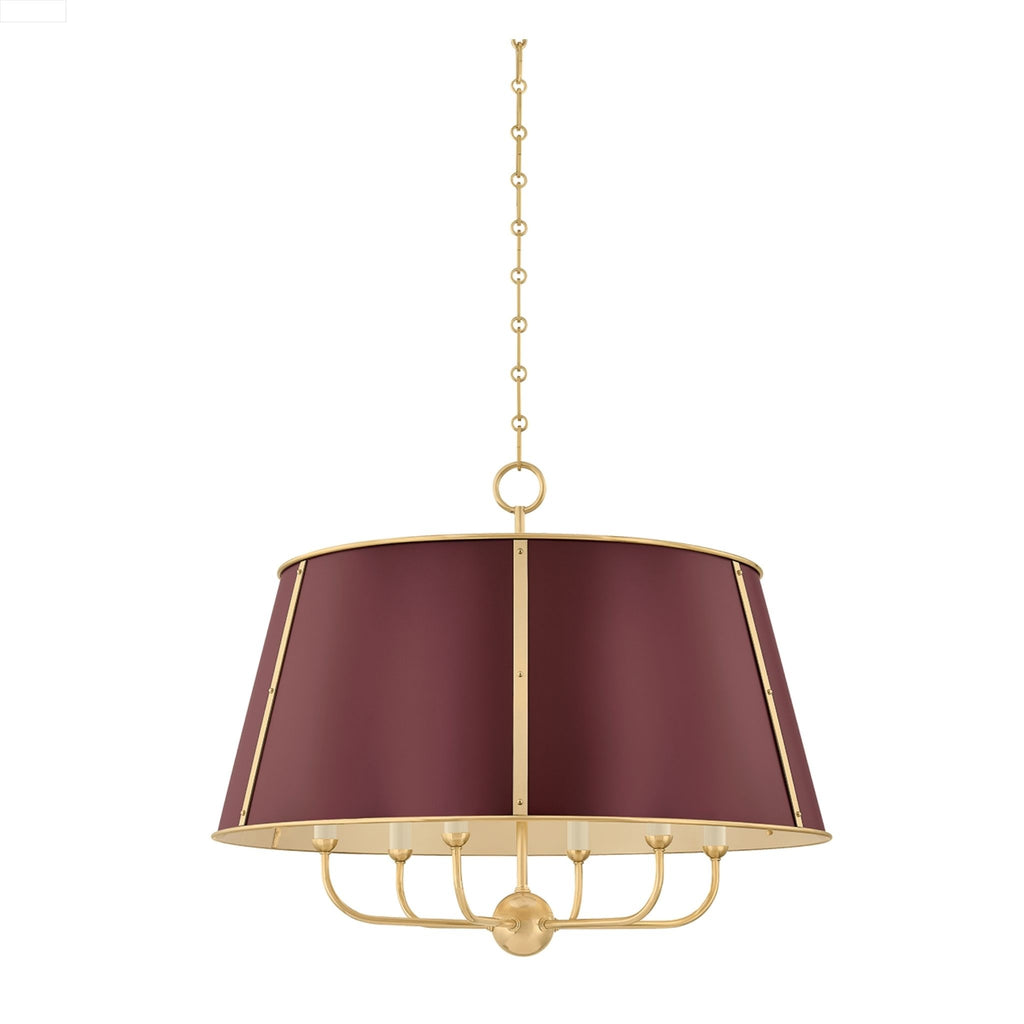 Cambridge 6-Light Chandelier Aged Brass and Soft Crimson - The Well Appointed House