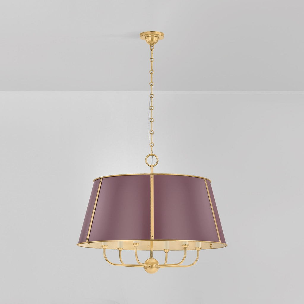 Cambridge 6-Light Chandelier Aged Brass and Soft Crimson - The Well Appointed House