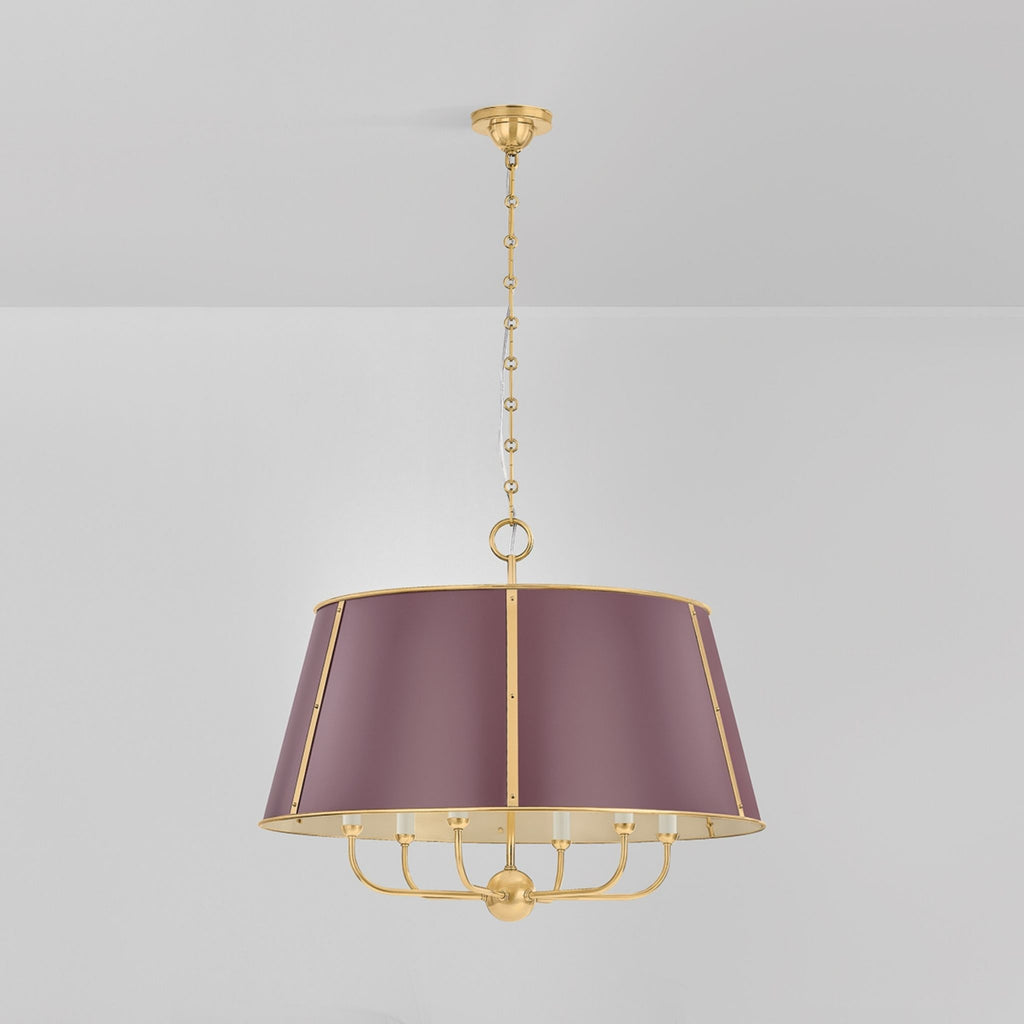 Cambridge 6-Light Chandelier Aged Brass and Soft Crimson - The Well Appointed House