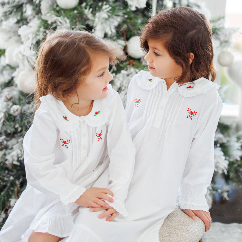 Candy Cane White Cotton Dress Embroidered - The Well Appointed House