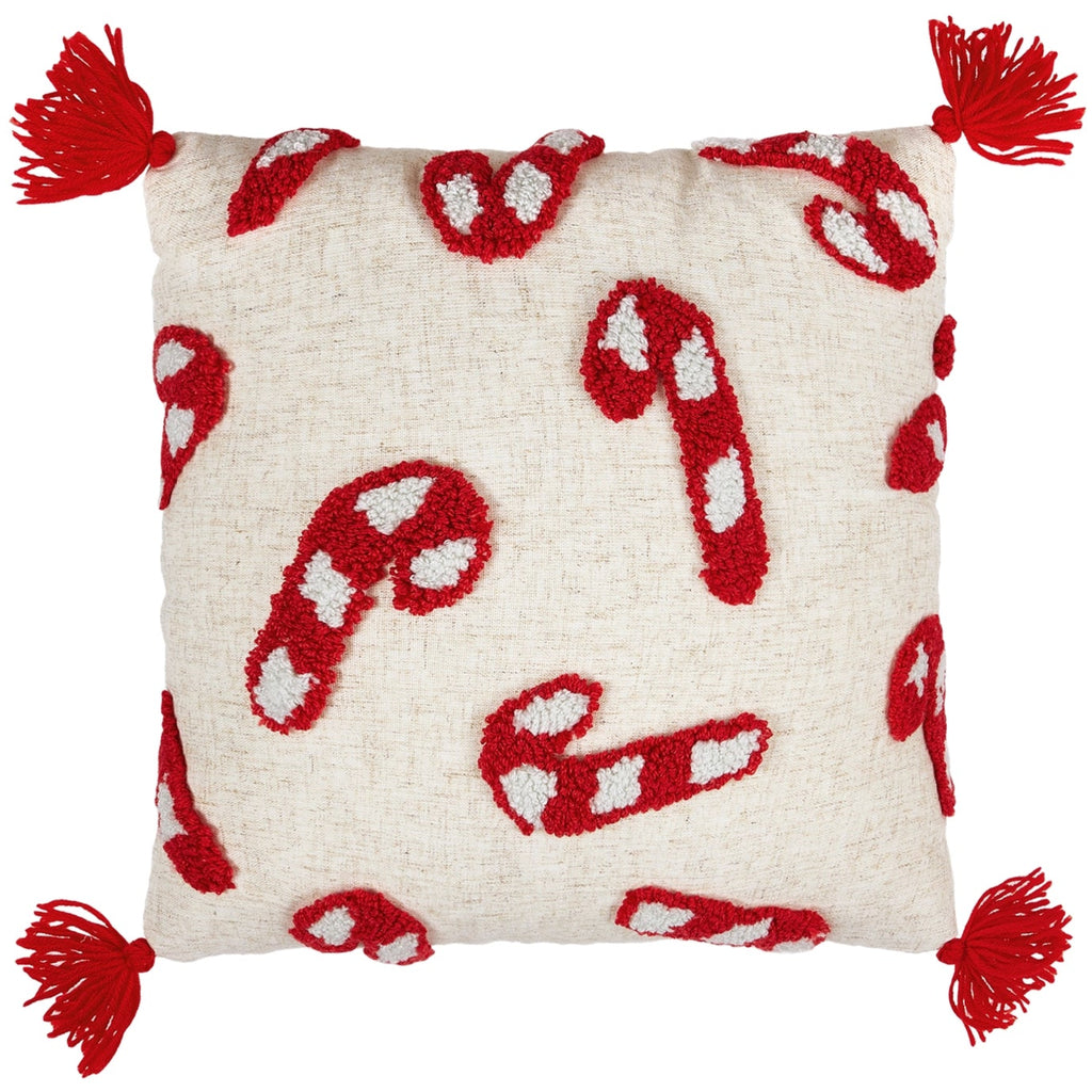 Candy Canes with Tassels Tufted Pillow - The Well Appointed House 