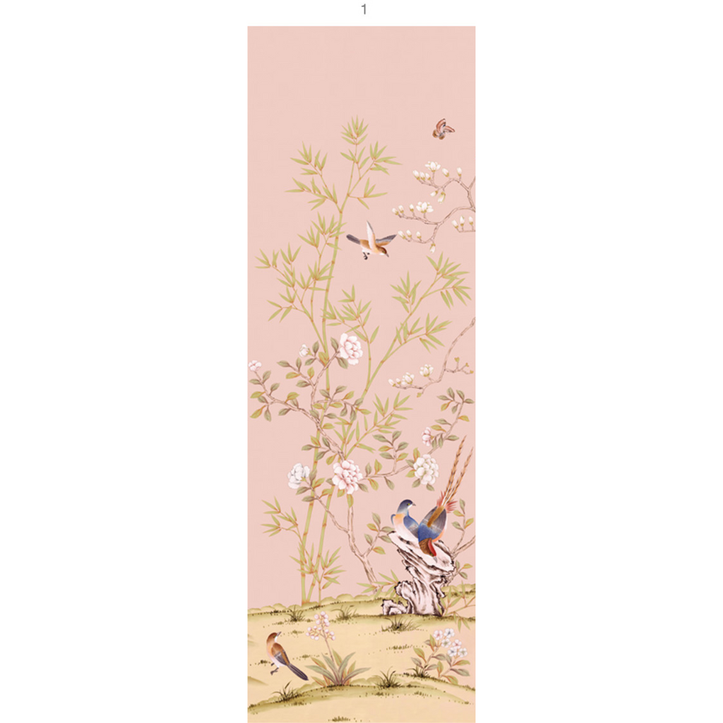 Chai Wan Triptych Chinoiserie Mural Wallpaper Panels in Rose - The Well Appointed House
