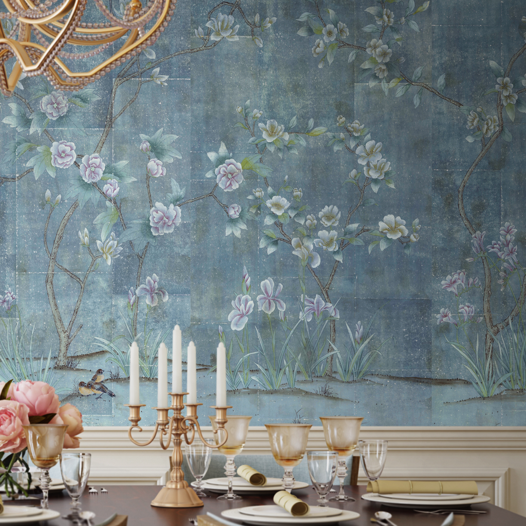 Chanteur Silver Chinoiserie Mural Wallpaper Panels - The Well Appointed House