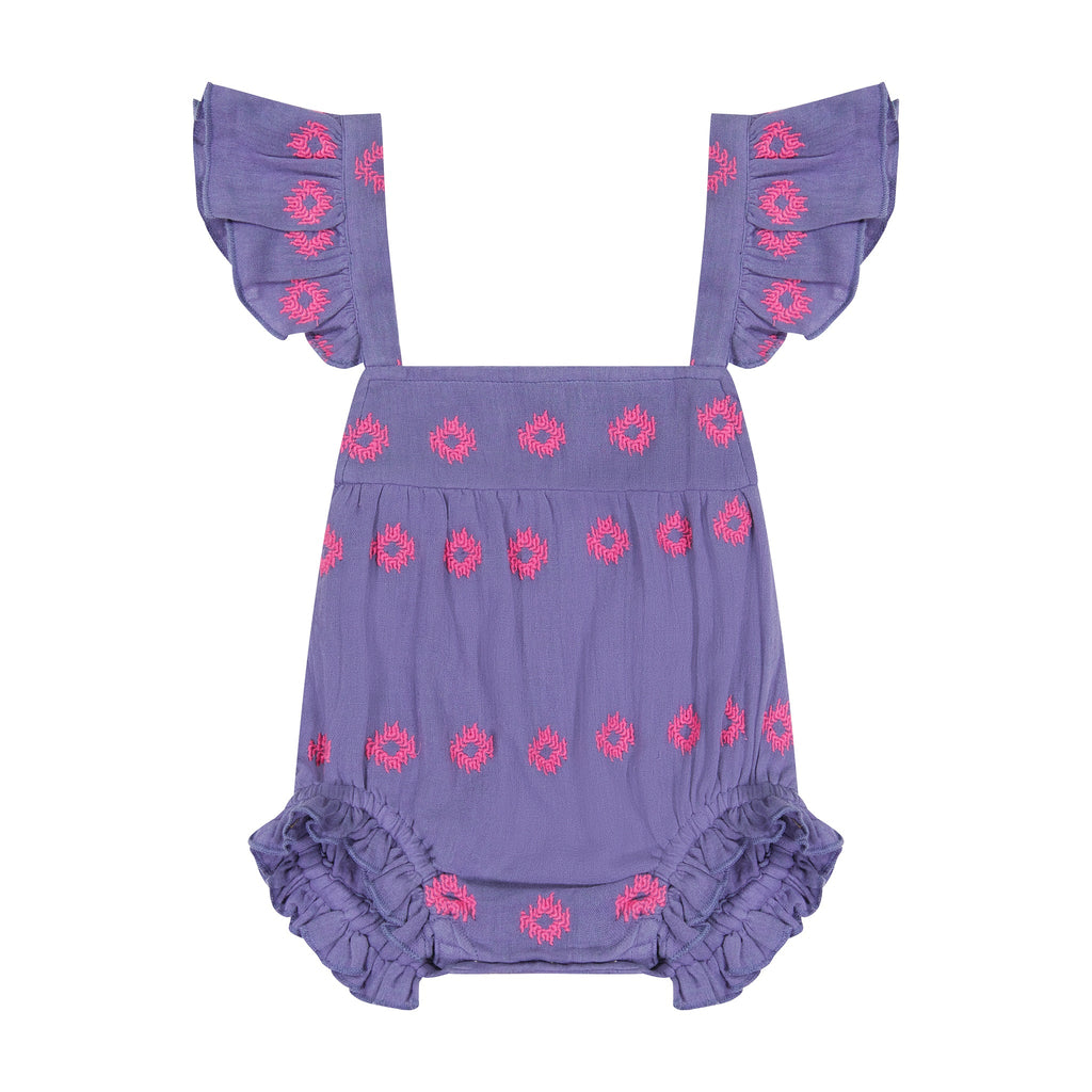 Chloe Baby Romper Periwinkle Embroidery - The Well Appointed House