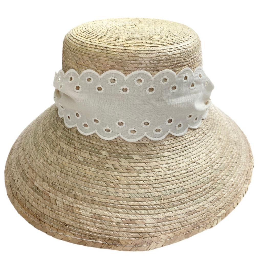 Clematis Bucket Hat - Antique Eyelet Scalloped Lace Ribbon - The Well Appointed House