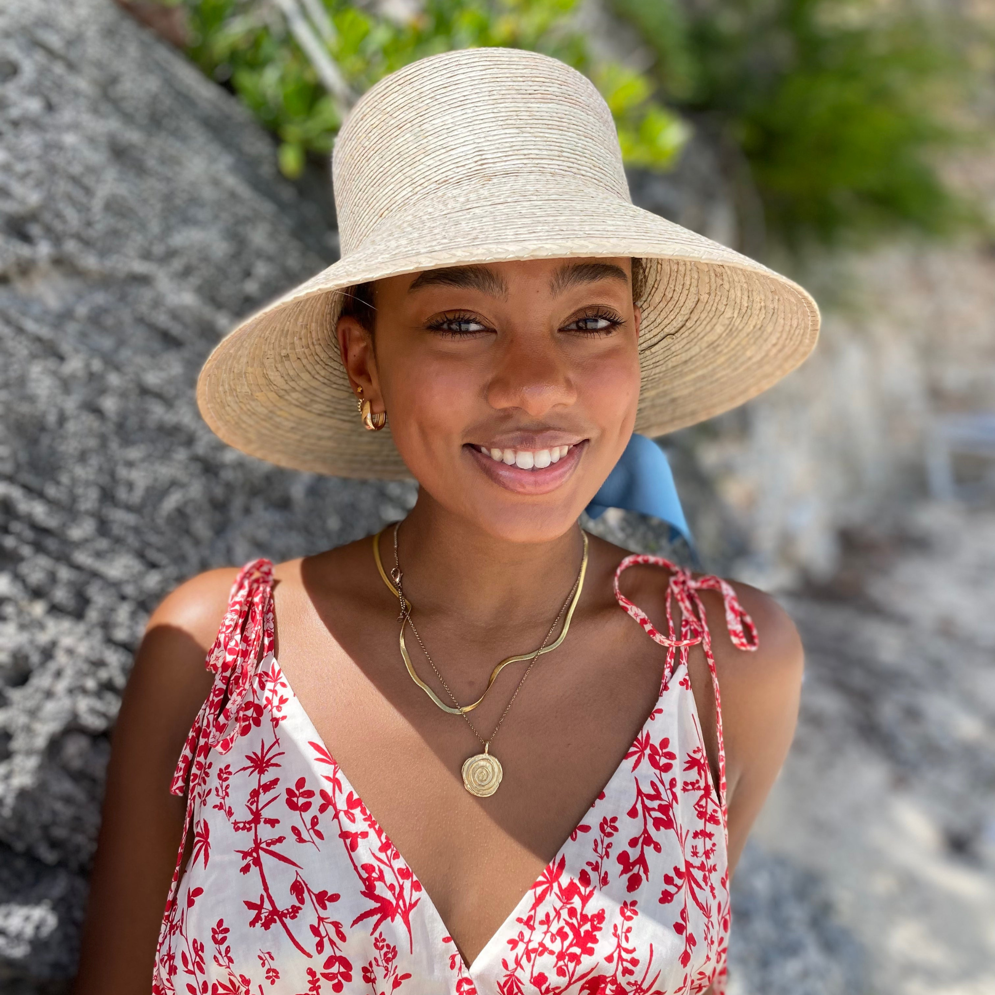 Clematis Bucket Hat - French Blue Wide & Short Grosgrain Ribbon