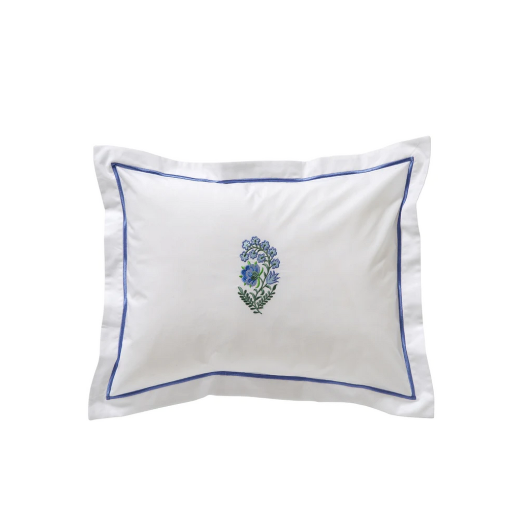 Embroidered Blue Fleur Boudoir Pillow Cover - THe Well Appointed House