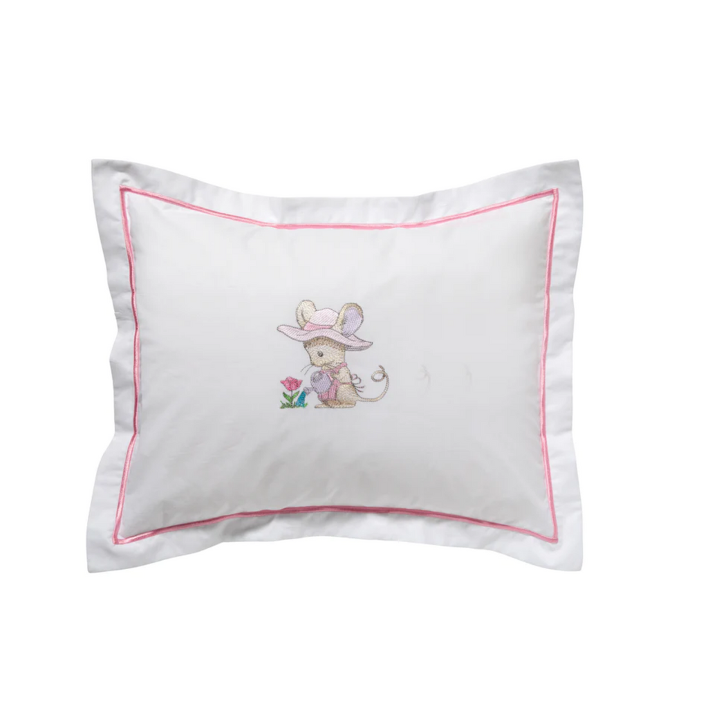 Embroidered Pink Gardening Mouse Boudoir Pillow Cover - The Well Appointed House