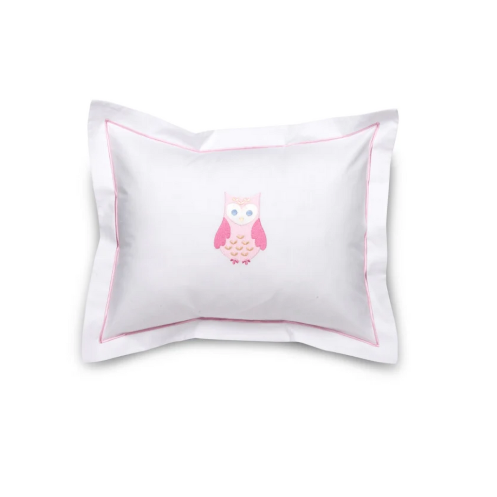Embroidered Pink Owl Boudoir Pillow Cover - The Well Appointed House