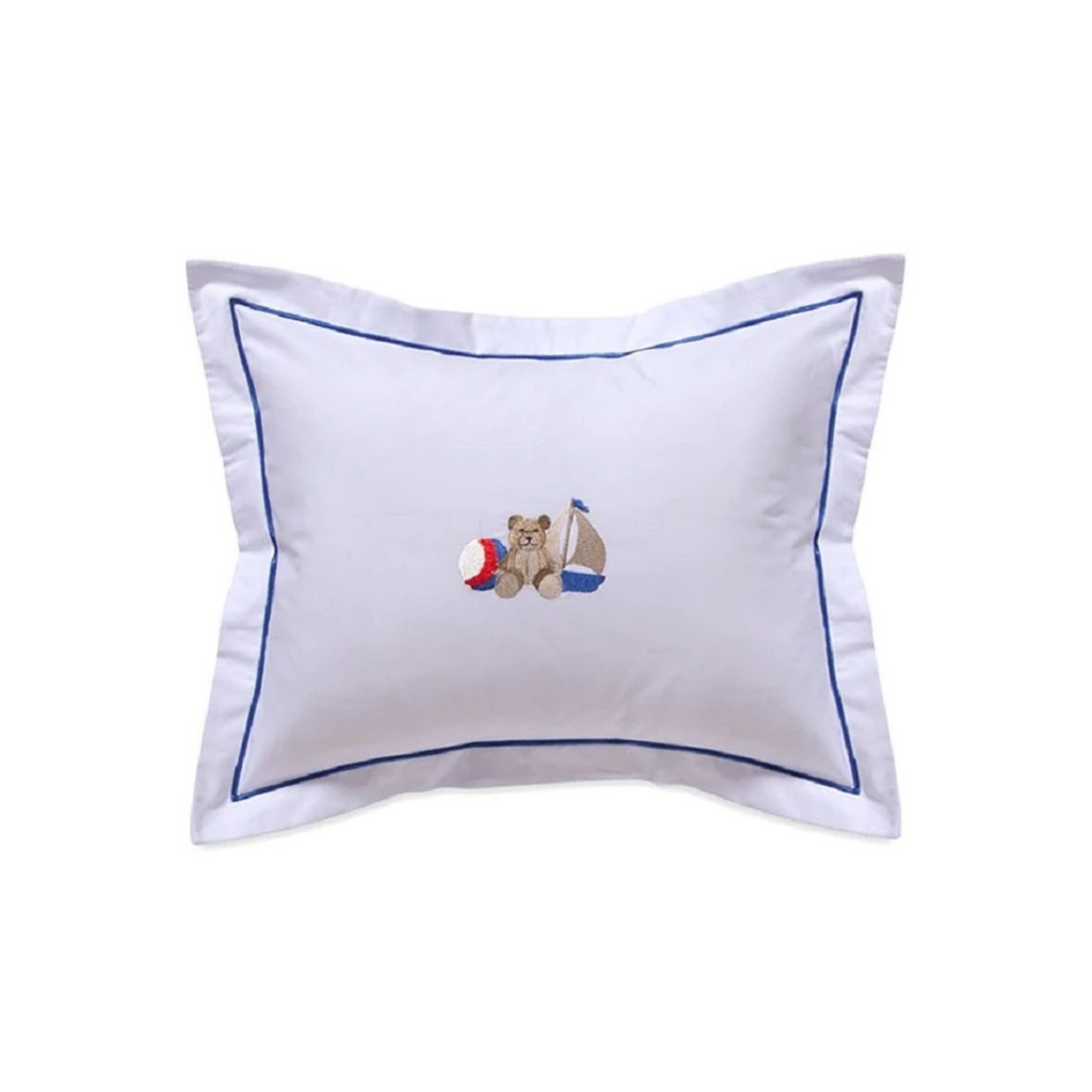 Embroidered Teddy Bear Sailor Boudoir Pillow Cover - The Well Appointed House