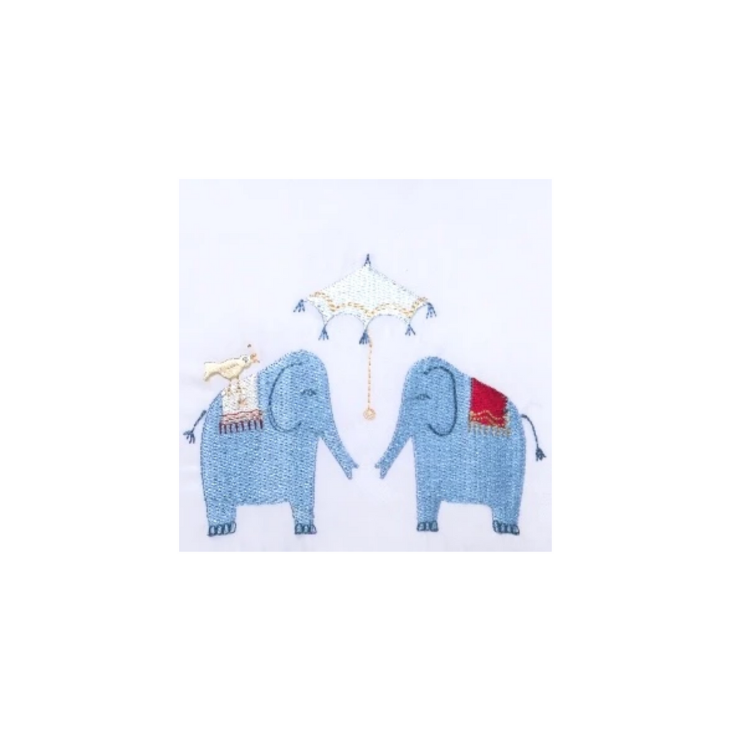 Embroidered Blue Elephants With Umbrella Boudoir Pillow Cover - The Well Appointed House