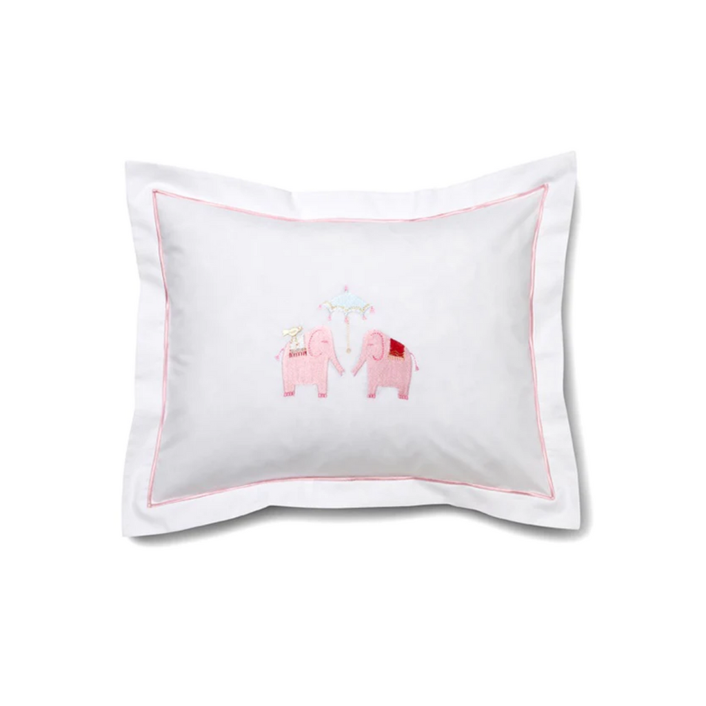 Embroidered Pink Elephants With Umbrella Boudoir Pillow Cover - The Well Appointed House