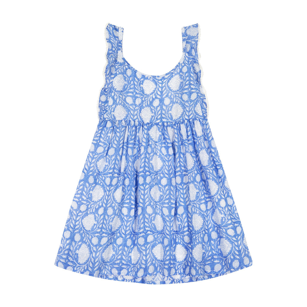 Daphne Girl's Flutter Sleeve Dress Farida Blue - The Well Appointed House