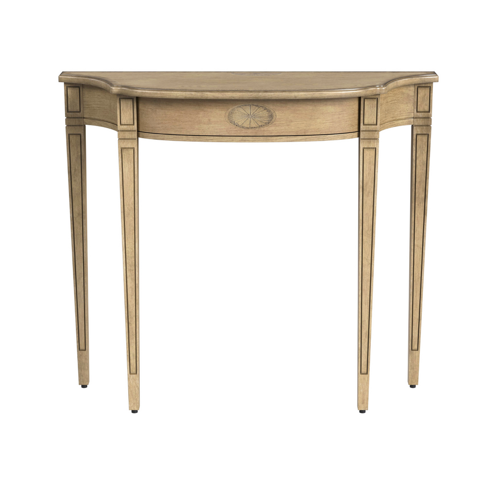 Distressed Antique Beige Crescent Console Table - The Well Appointed House