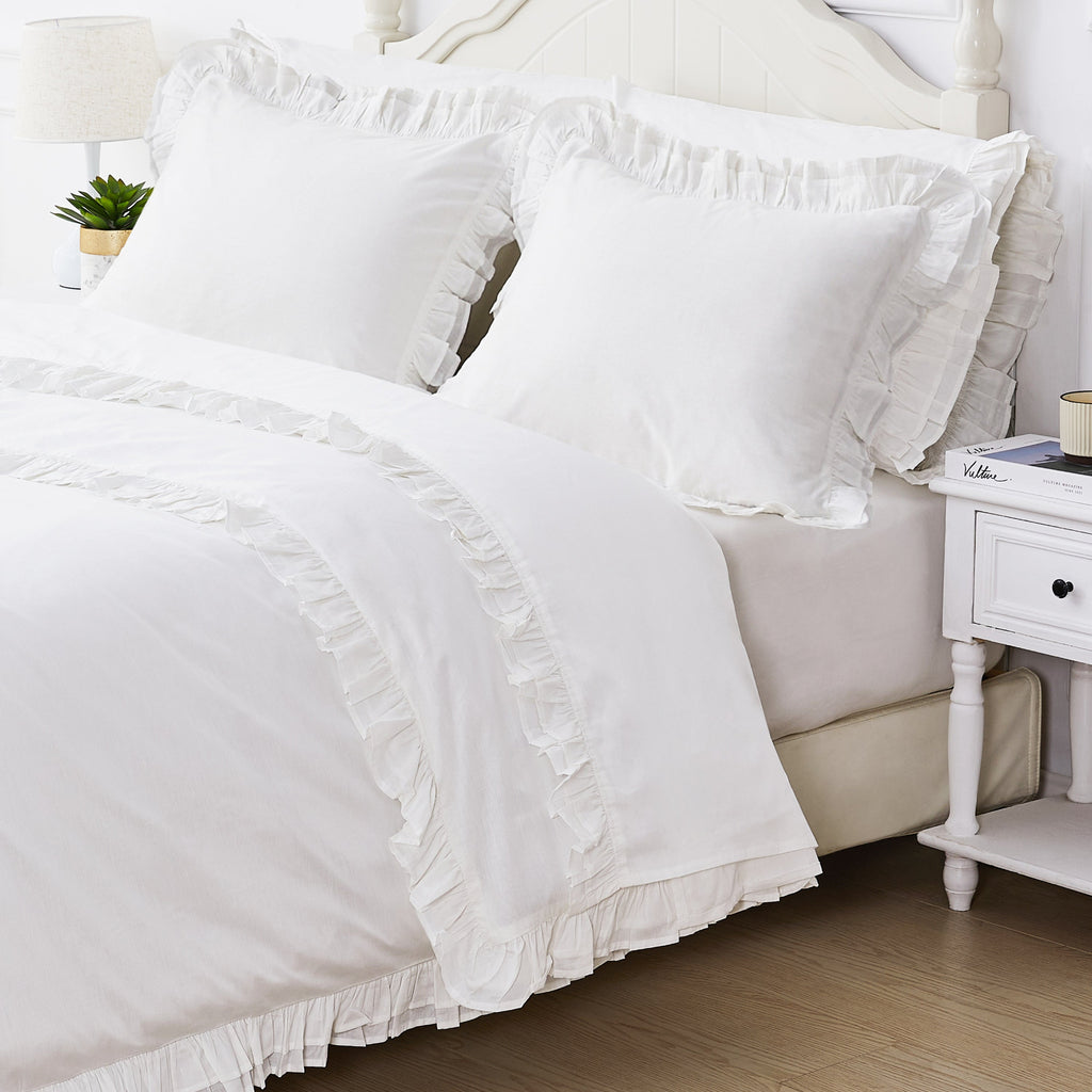 Double Ruffle Cotton Percale Duvet Set - The Well Appointed House 