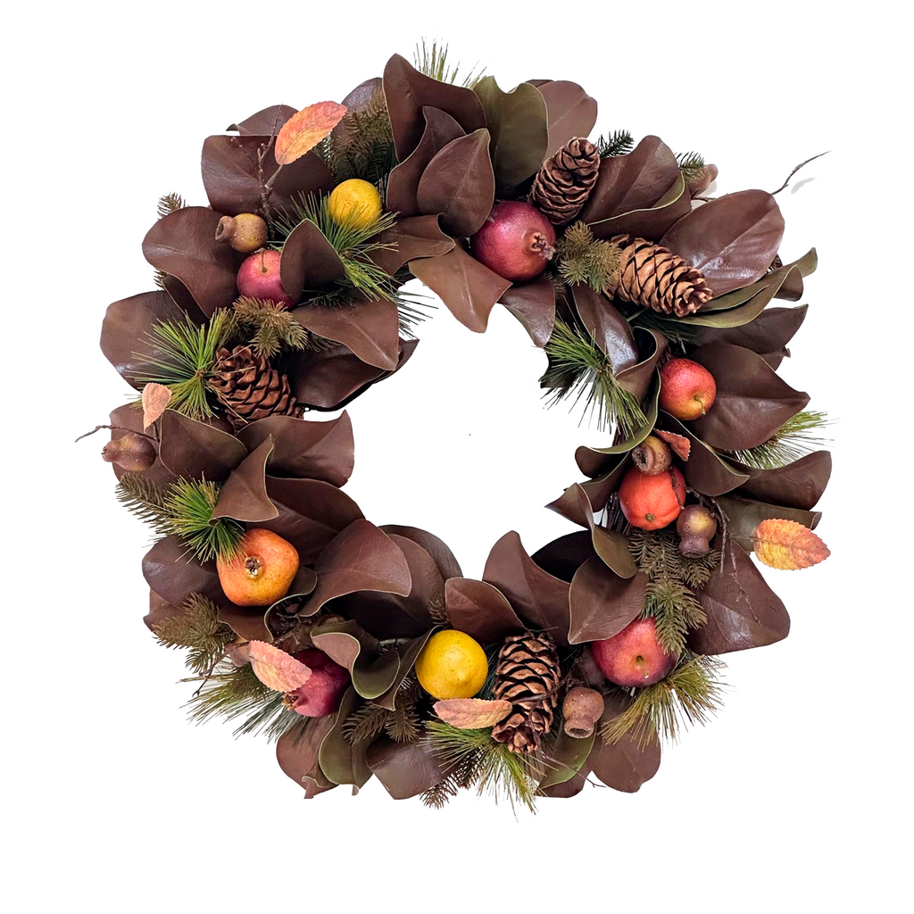 Dry Magnolia Leaf Fruit Wreath - The Well Appointed House