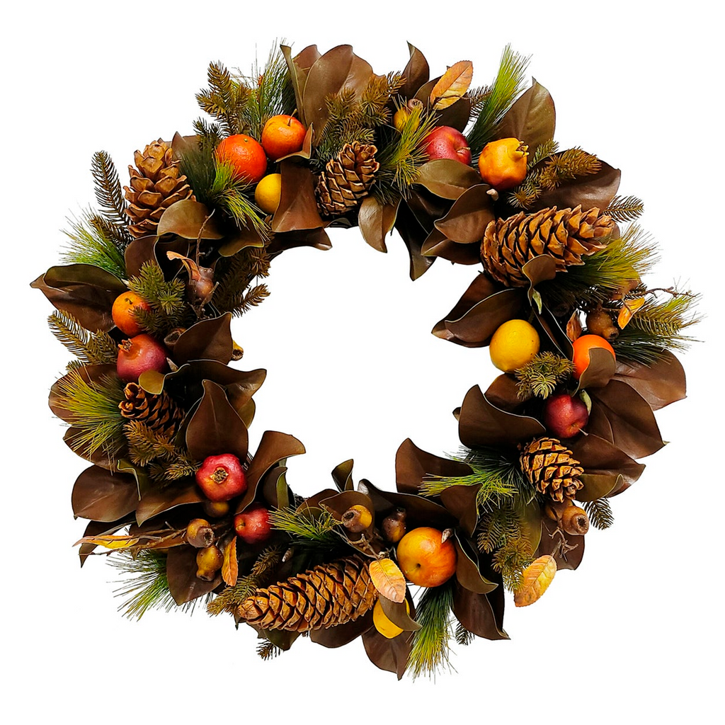 Dry Magnolia Leaf Fruit Wreath - The Well Appointed House