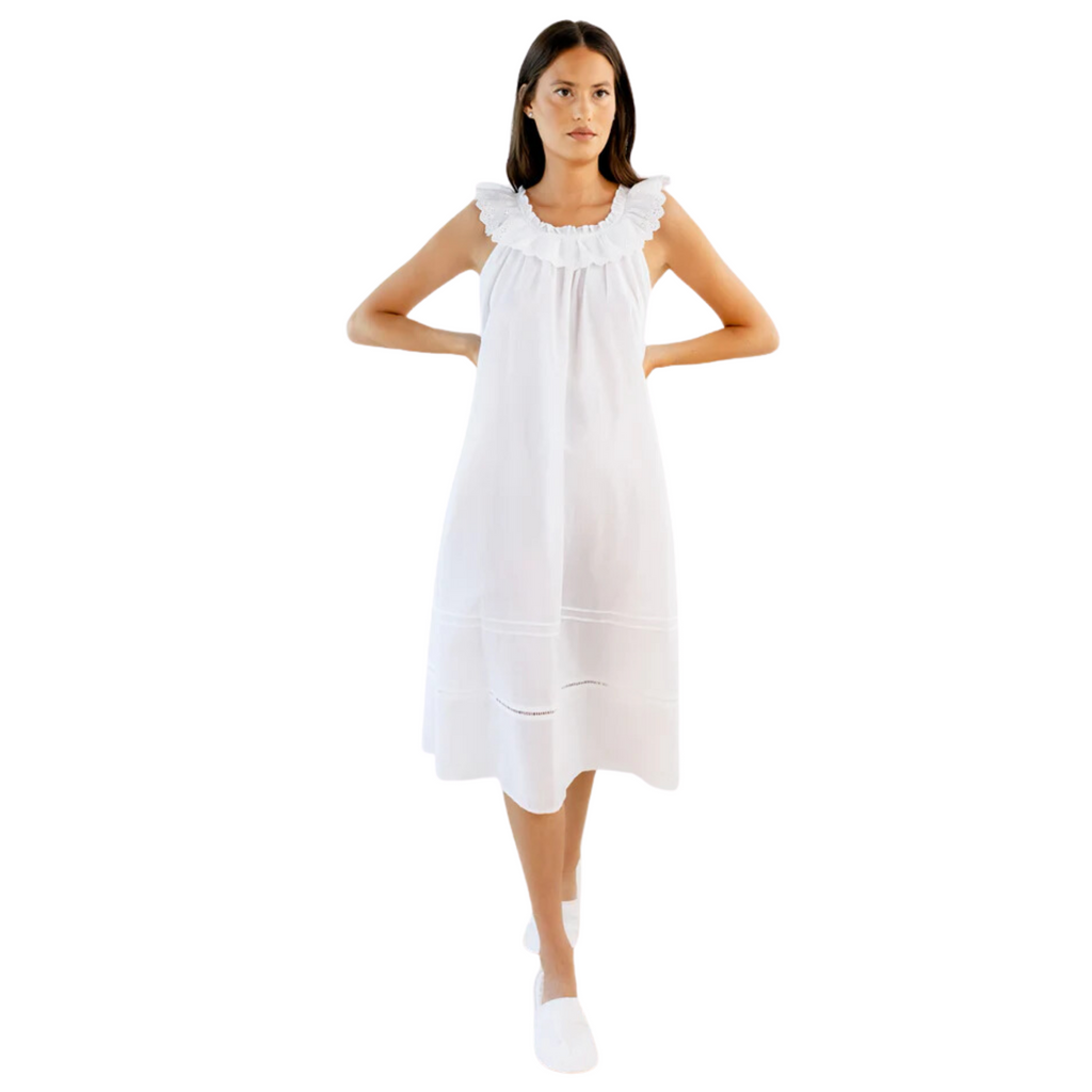 Mia White Cotton Nightgown With Eyelet Lace - The Well Appointed House
