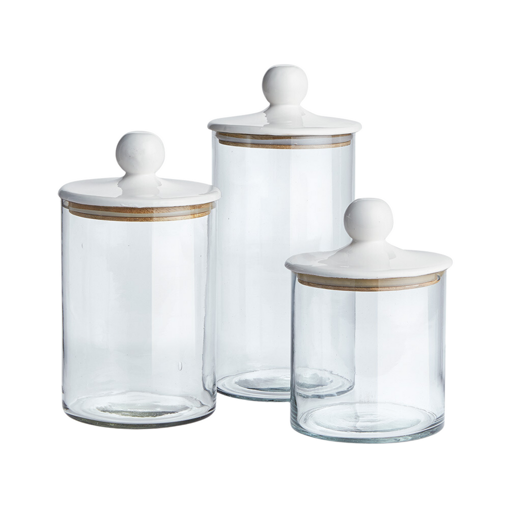 Set of 3 White & Clear Classic Canisters - The Well Appointed House