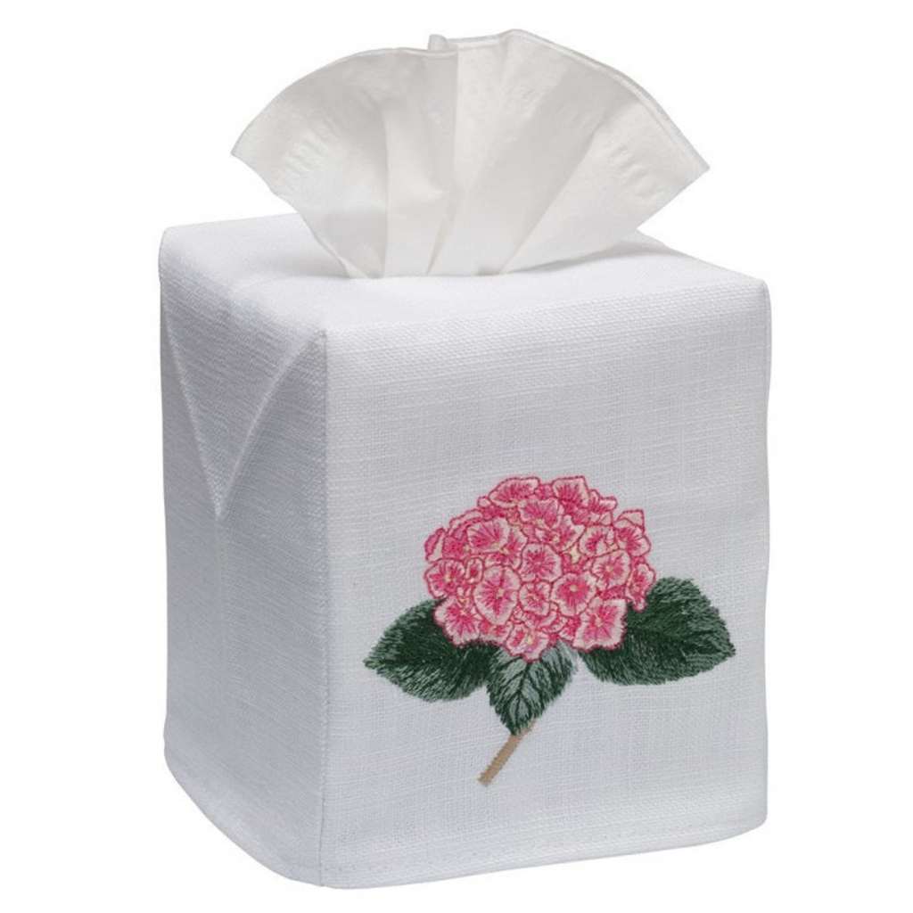 Embroidered Pink Hydrangea Tissue Box Cover - The Well Appointed House