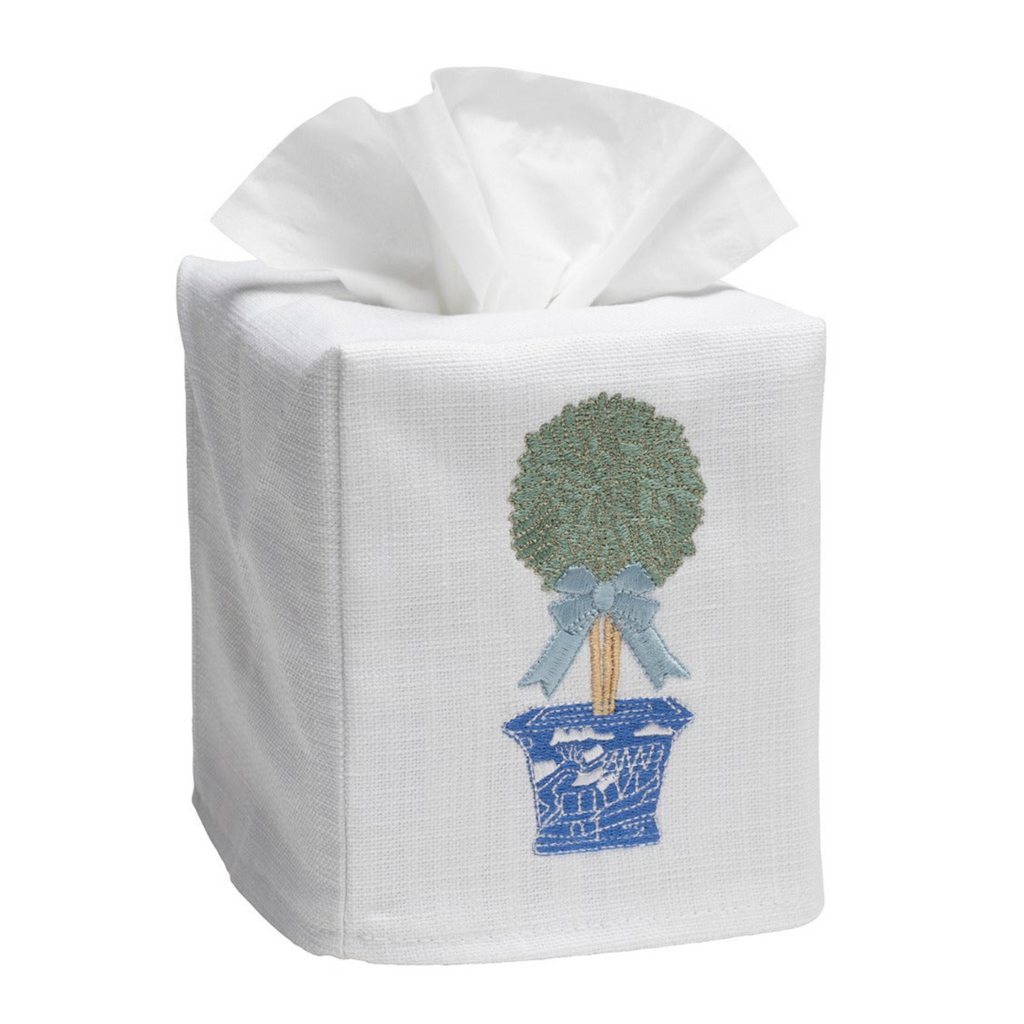 Embroidered Tissue Box Cover, Boxwood Topiary - The Well Appointed House