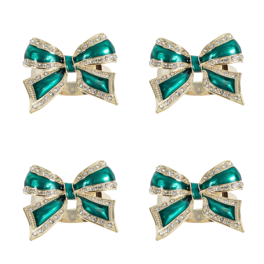 Enamel Bow Skinny Napkin Rings, Green, Set of Four - The Well Appointed House