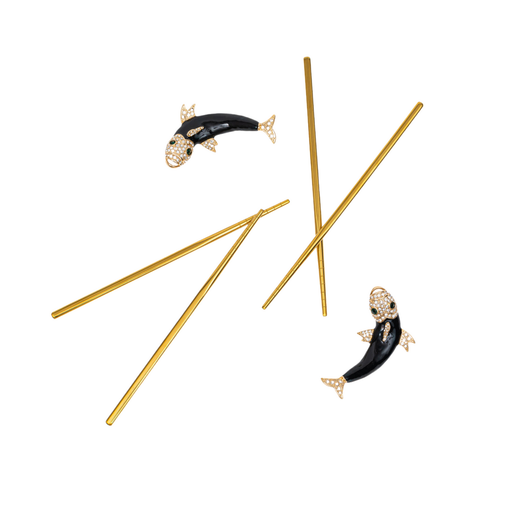 Enamel Koi Chopstick Rests and Chopsticks, Set of Four - The Well Appointed House