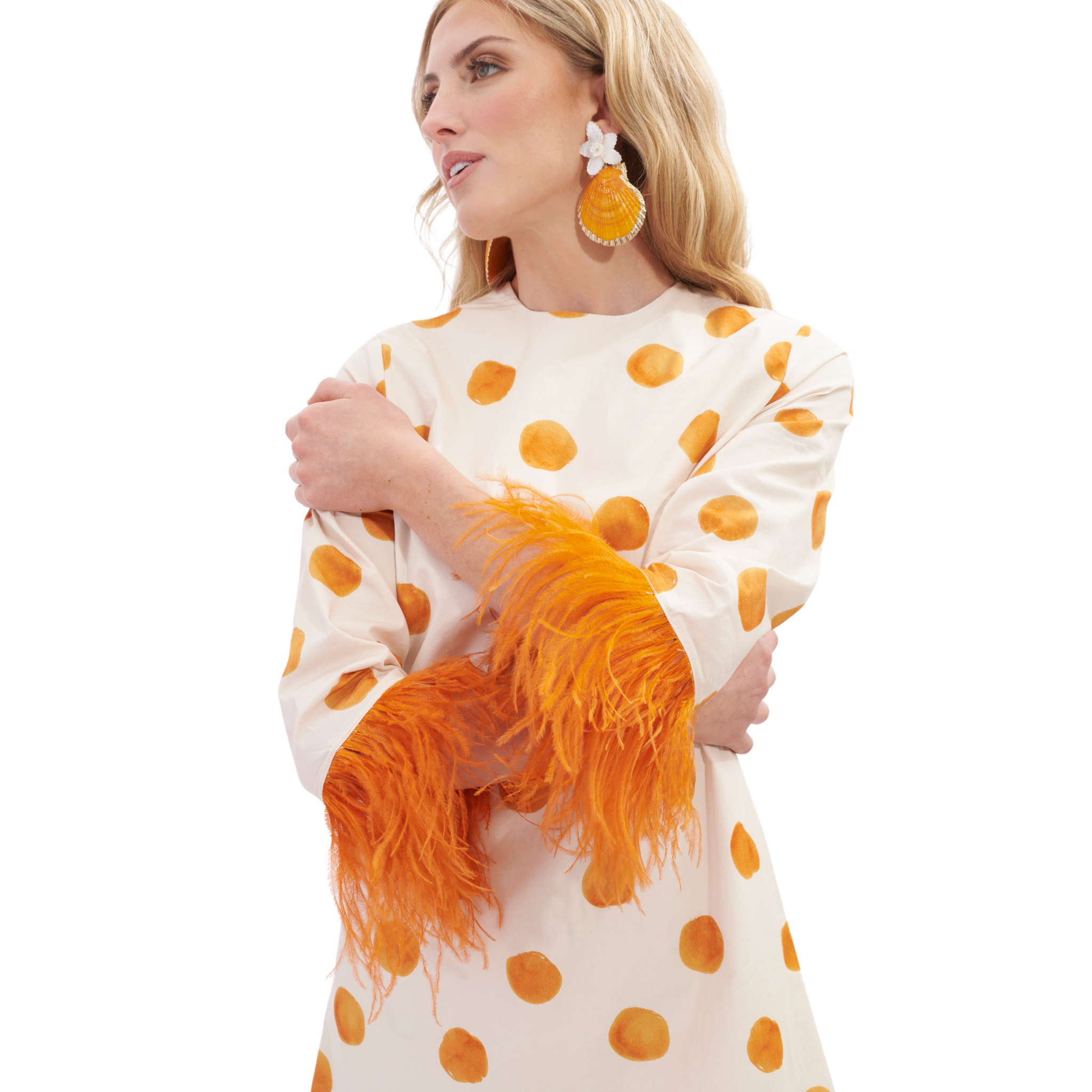 Eva Feather Dress, Orange Dot S Eva Feather Dress, Orange Dot S