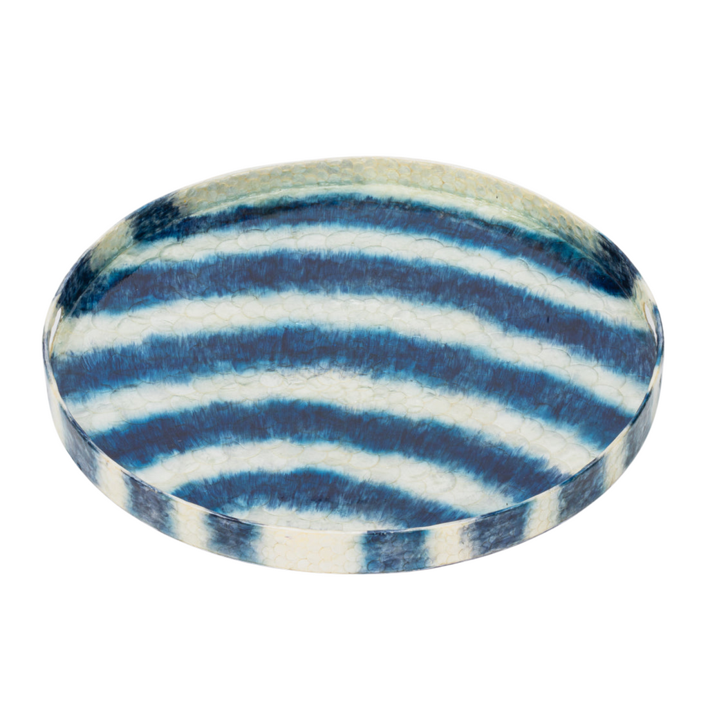 Extra Large Striped Capiz Tray, Blue - The Well Appointed House