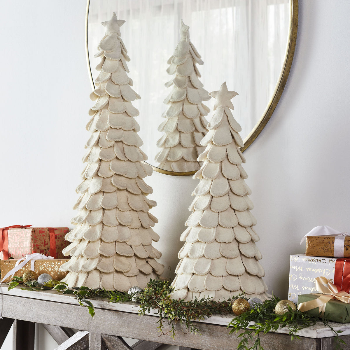 Pair of Handmade Cream Tabletop Christmas Trees in Hand Felted Wool- X ...