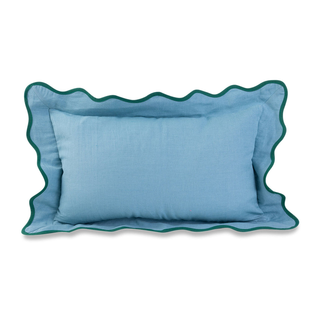 Darcy Linen Lumbar Pillow in Aqua + Green - The Well Appointed House
