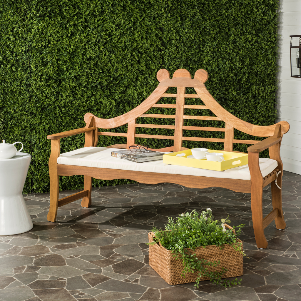 Fancy Garden Bench in Teak Brown Finish - The Well Appointed House