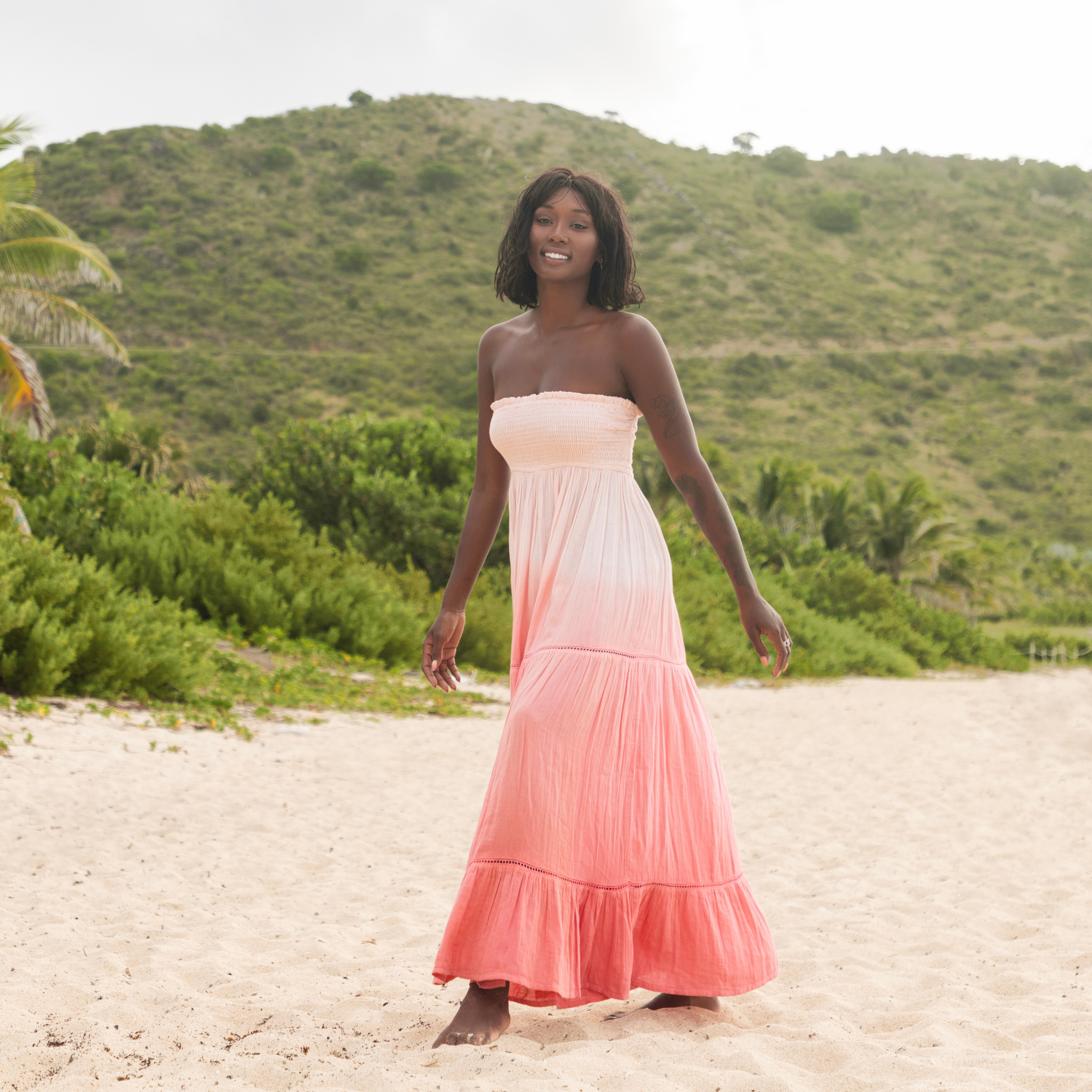 Fati Women's Strapless Maxi Dress, Rose Ombre