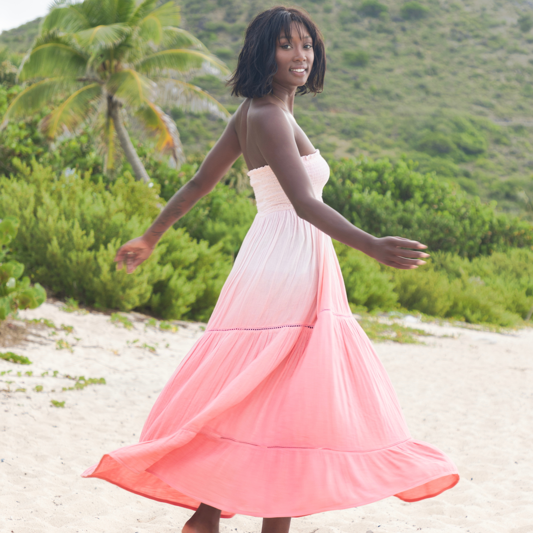 Fati Women's Strapless Maxi Dress, Rose Ombre
