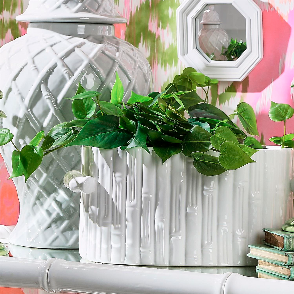 Faux Bamboo Oval Centerpiece Cachepot with Handles - The Well Appointed House